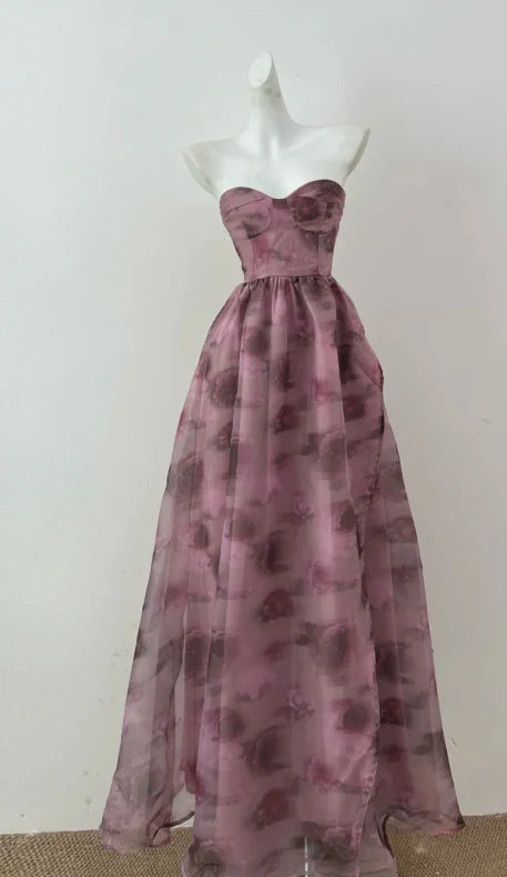 Pretty A-line Sweetheart Floral Print Long Prom Dress Evening Dress