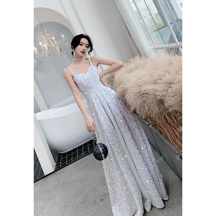 Pretty A-line Sweetheart Pleated Sequins White Full Length Prom Dress