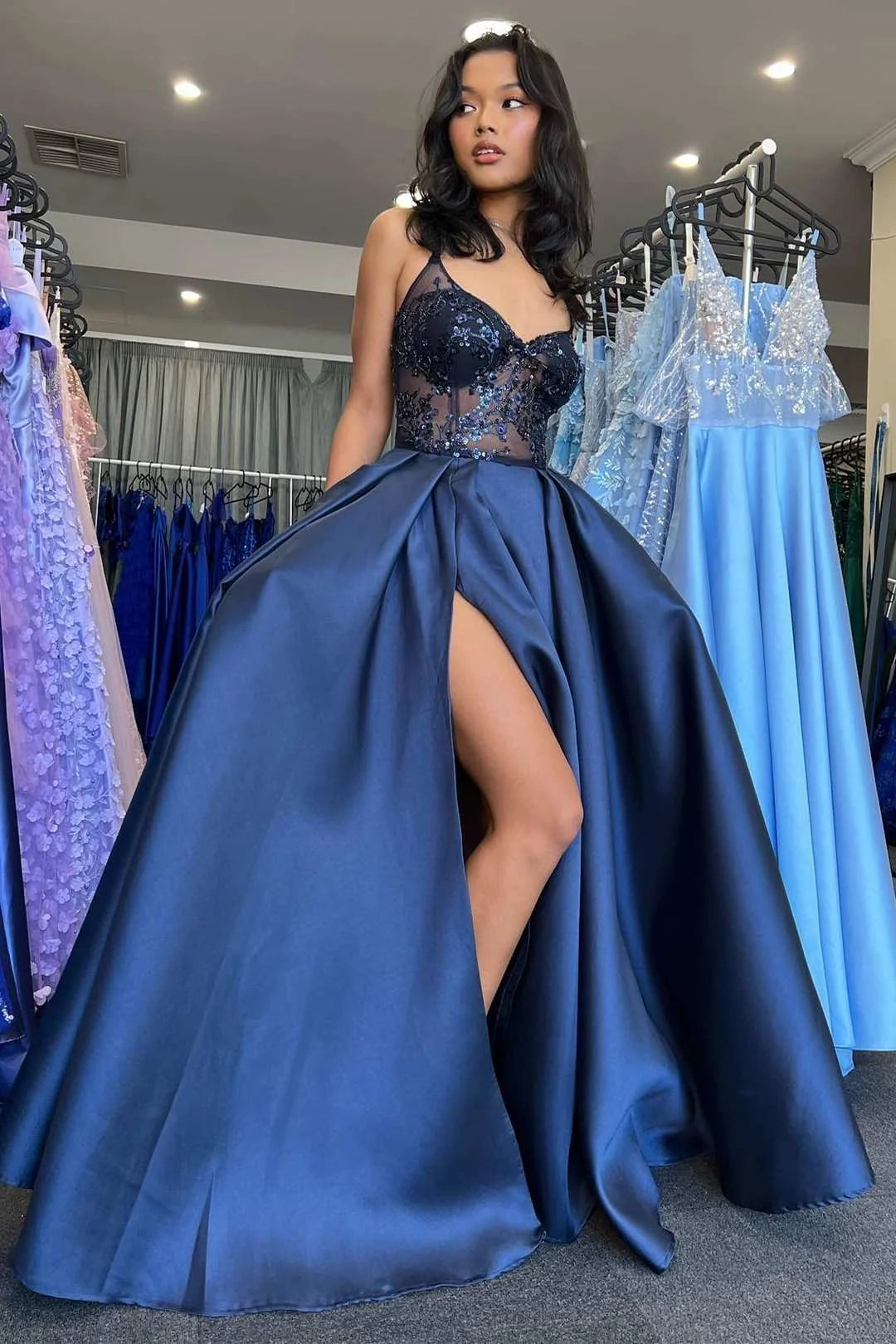 Pretty A Line Spaghetti Strap Sleeveless Lace Up Floor-Length Prom Dresses