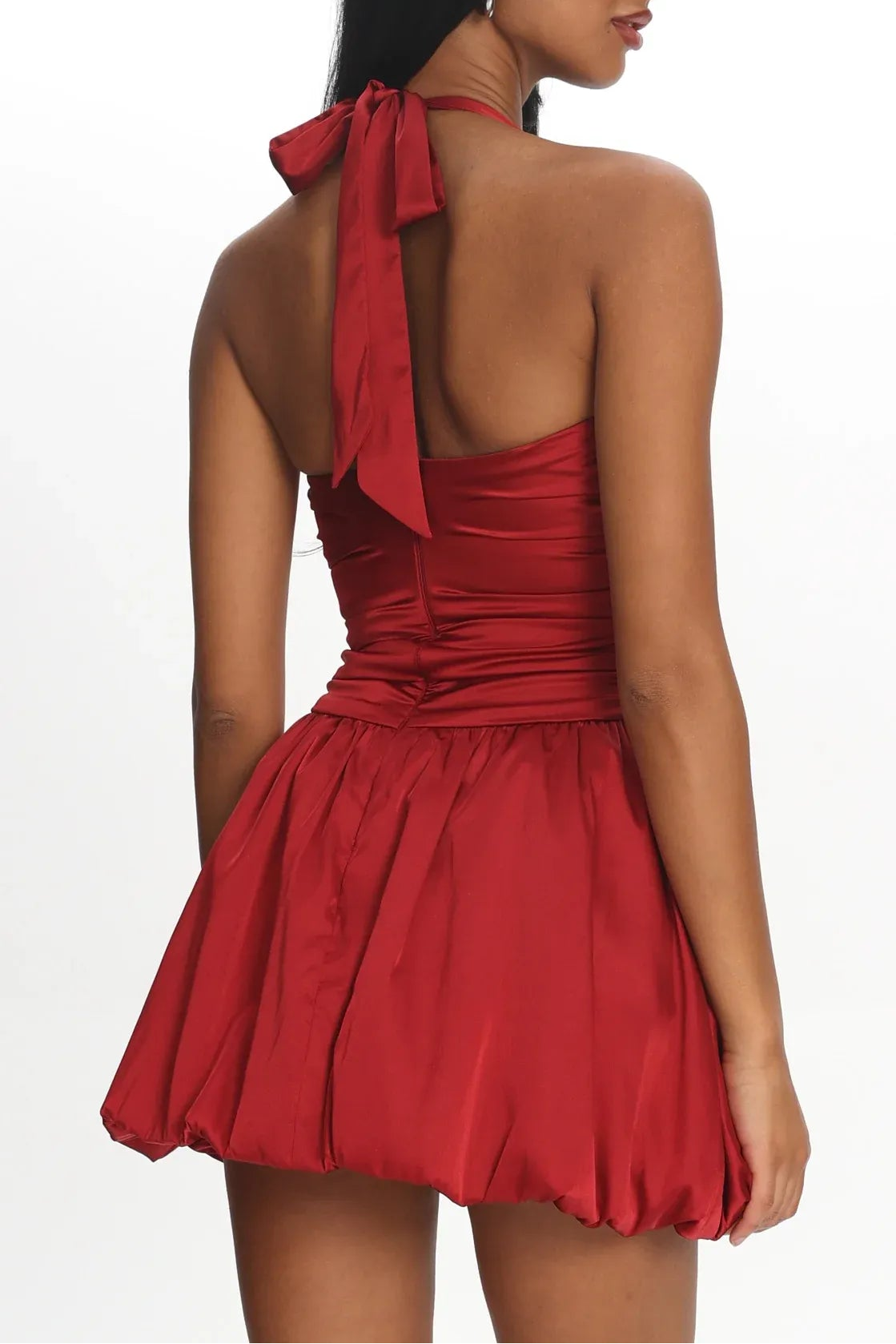 Pretty Halter Neck Ruched Red Short Homecoming Dress With Bubble Hem Custom