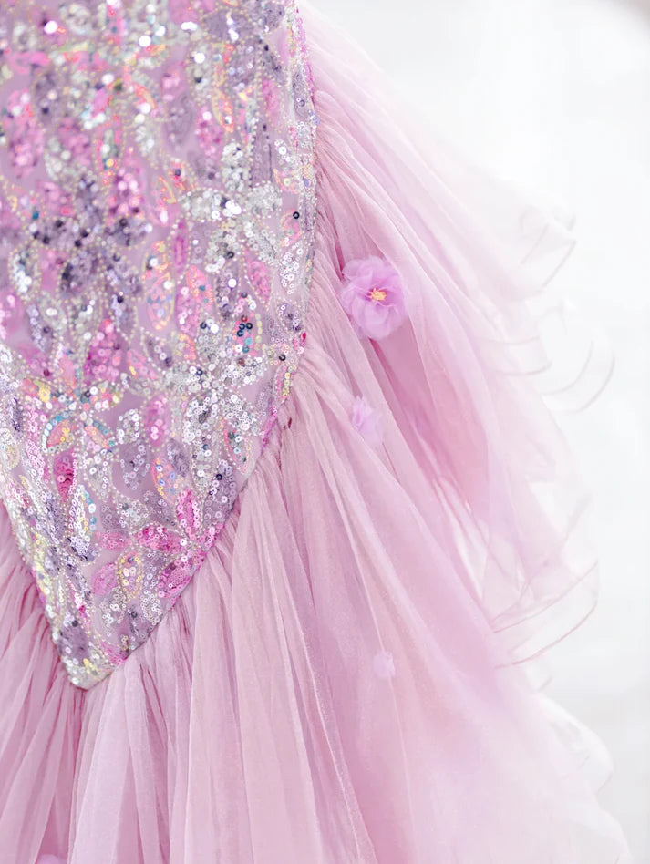 Pretty Mermaid One Shoulder Sequin Pink Long Evening Dress Prom Dress Handmade