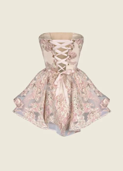 Princess A Line Strapless Bowknot Pink Short Homecoming Dress With Bubble Hem