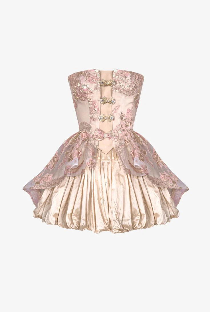 Princess A Line Strapless Bowknot Pink Short Homecoming Dress With Bubble Hem