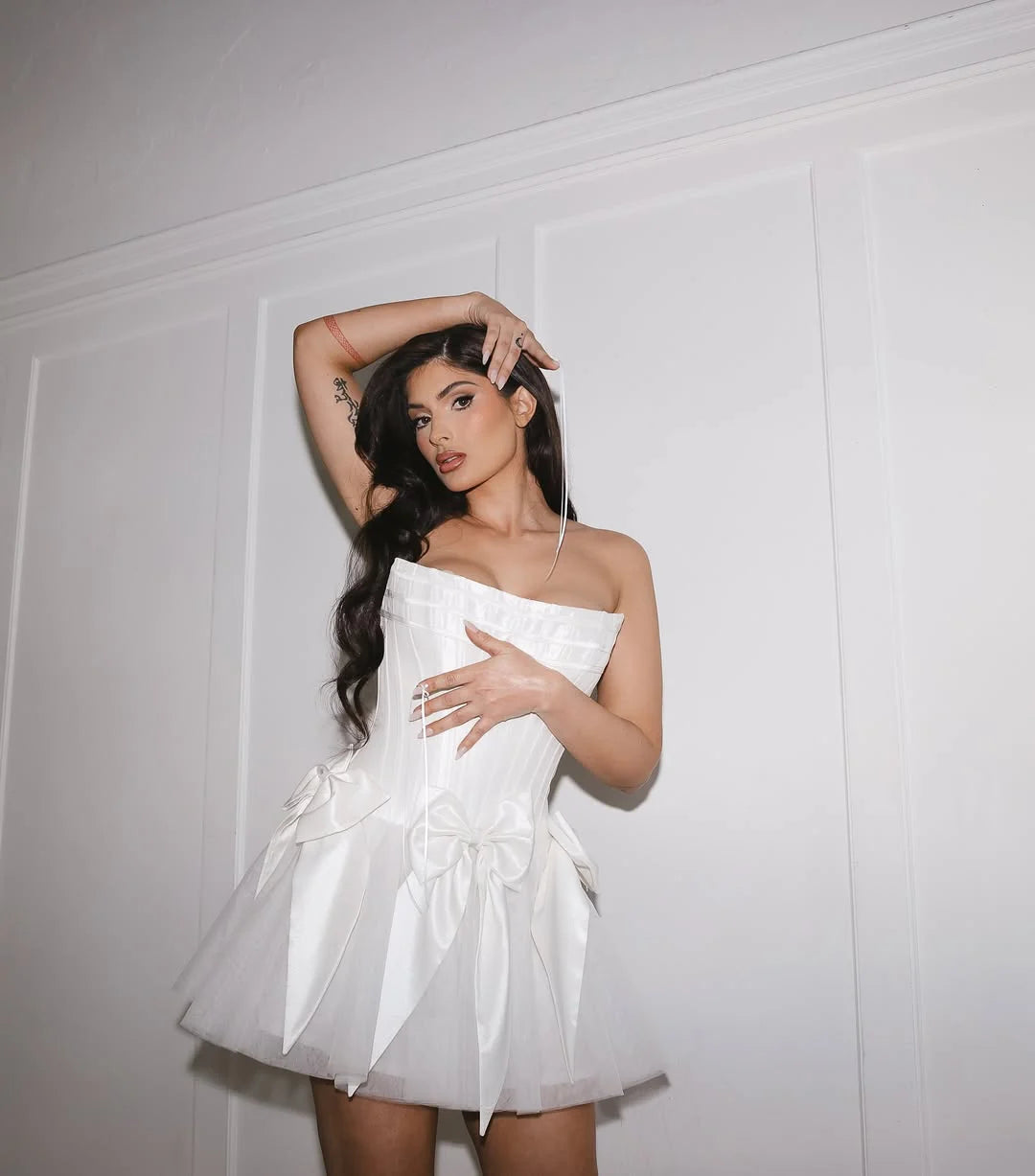 Princess A Line Strapless Corset White Short Homecoming Dress With Bow