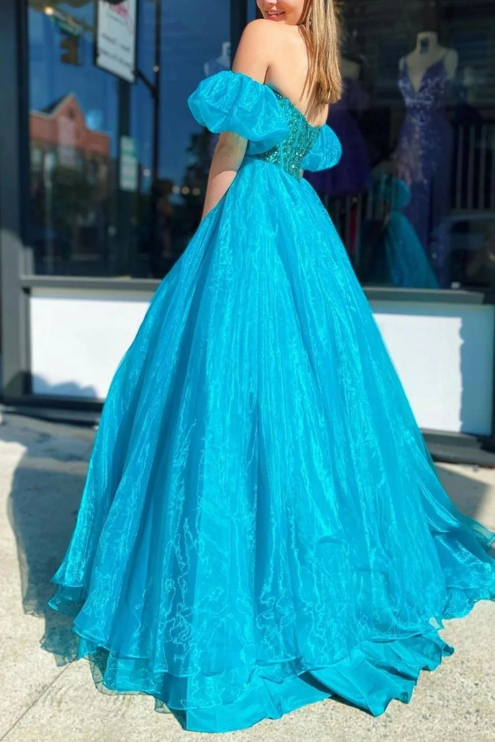 Princess A Line Sweetheart Beading Corset Blue Floor Length Prom Dress