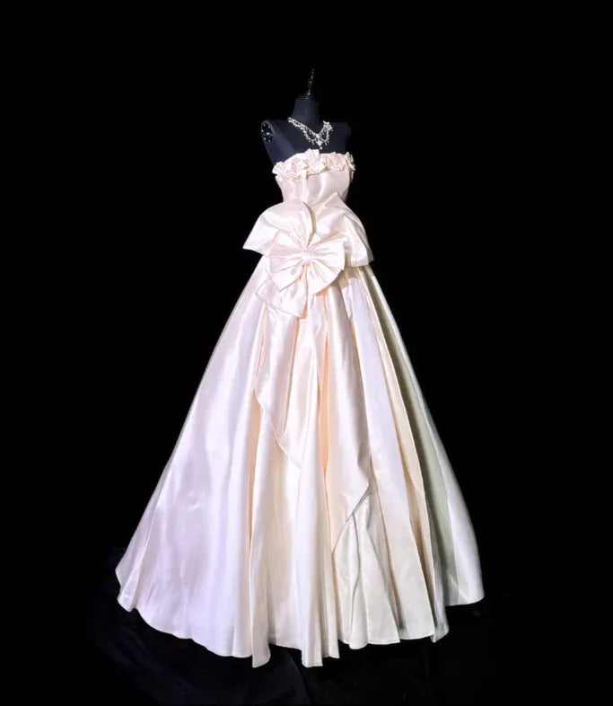 Princess Ball Gown Sweetheart Sleeveless Bow Ivory Maxi Prom Dress for Women Custom