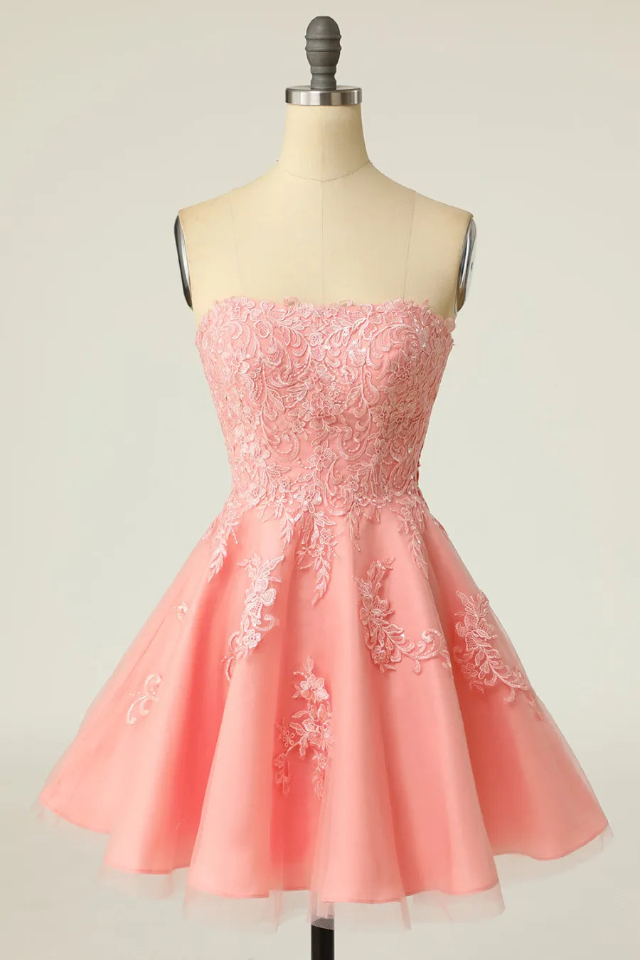 Xuewuba Formal Wear Dresses Blush Strapless Short Prom Dress with Appliques Prom Dress In Store
