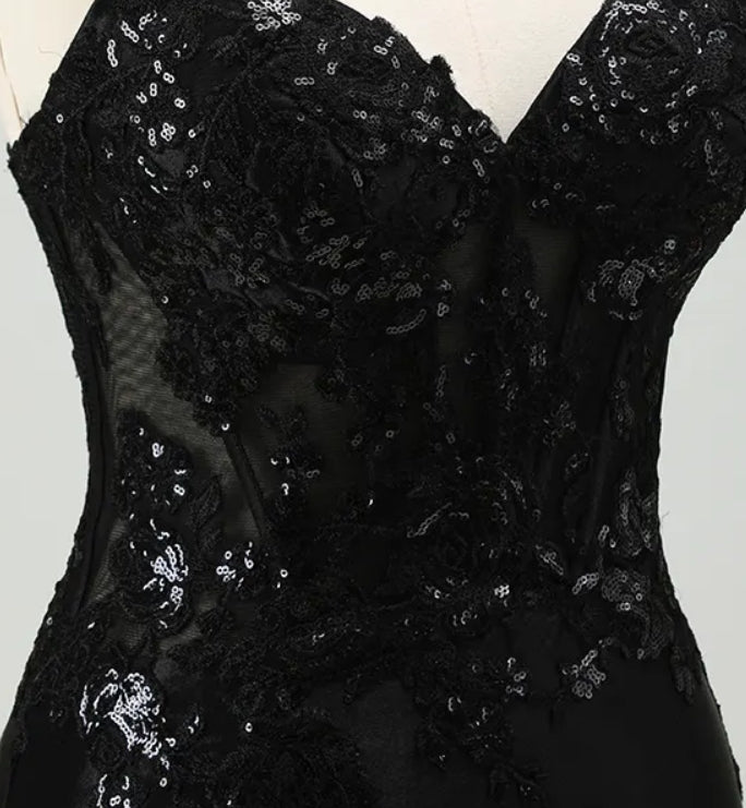 Xuewuba Formal Wear Dresses Black?Sweetheart Satin Mermaid Long Corset Prom Dress with Appliques Prom Dresses Stores