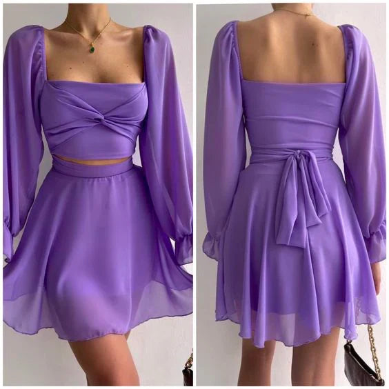 Long Sleeve Square Neck Short Prom Dress ?