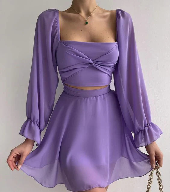 Long Sleeve Square Neck Short Prom Dress ?