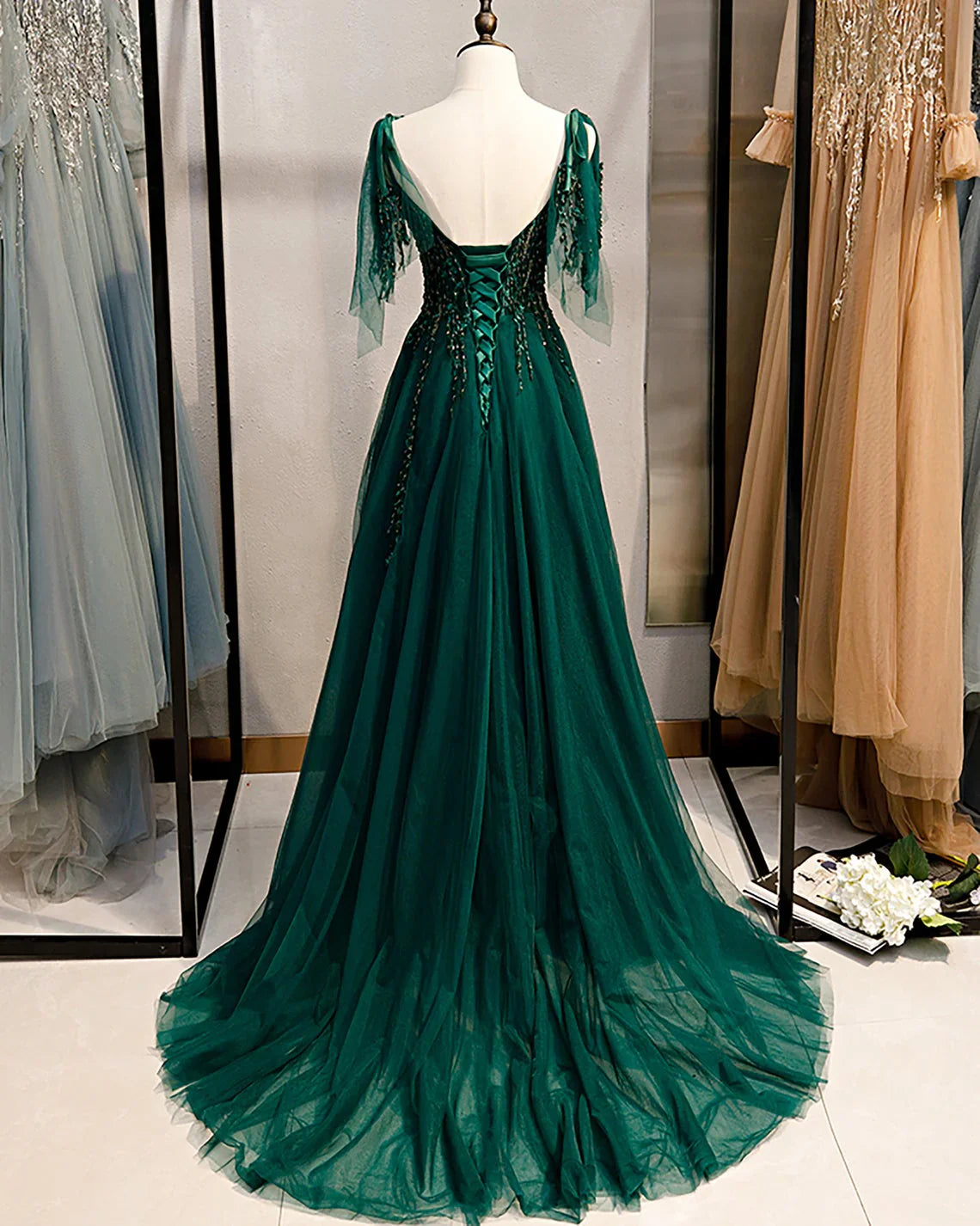 Shinny Spaghetti Straps Prom Dress With Floor Length