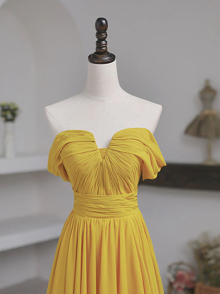 Off Shoulder Simple Chiffon Prom Dress With Slit