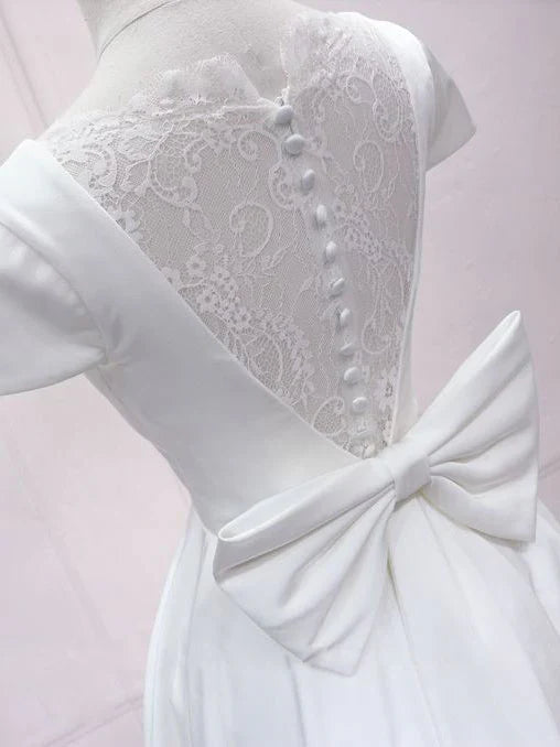 Simple Bow V Neck Lace Short Prom Dress