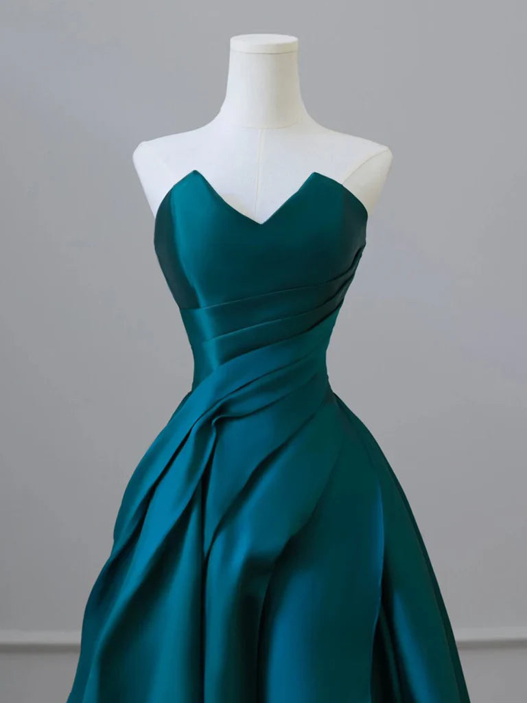 A-line Strapless Off-the-Shoulder Satin Long Prom Dress