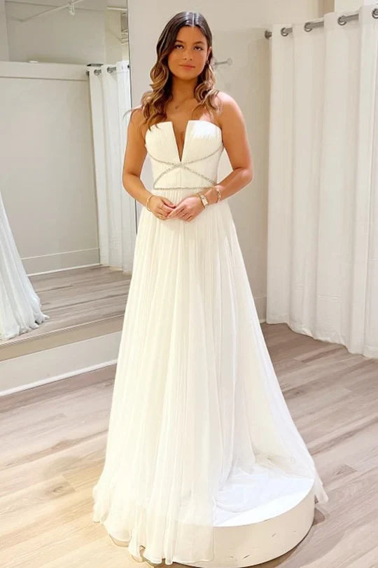 A-Line Strapless Open Back Prom Dress