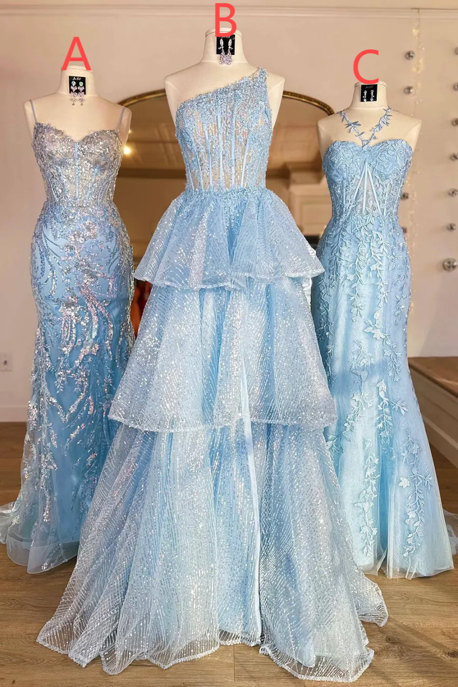 Xuewuba Formal Wear Dresses Princess A Line One Shoulder Blue Corset Prom Dress with Ruffles Prom Dresses Stores