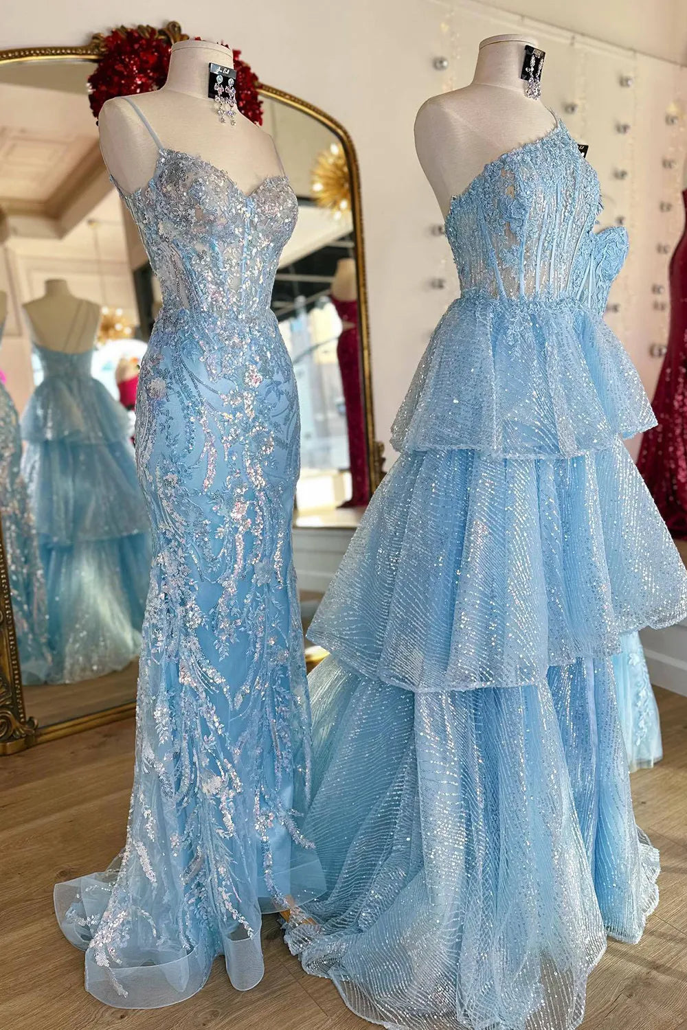 Xuewuba Formal Wear Dresses Princess A Line One Shoulder Blue Corset Prom Dress with Ruffles Prom Dresses Stores
