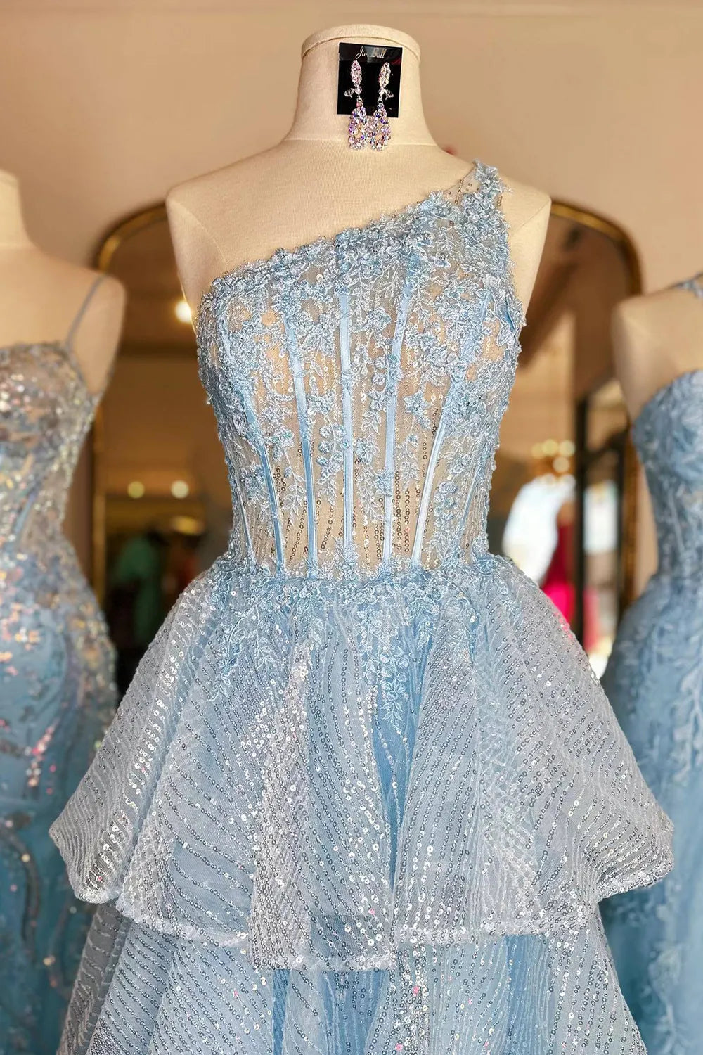 Xuewuba Formal Wear Dresses Princess A Line One Shoulder Blue Corset Prom Dress with Ruffles Prom Dresses Stores