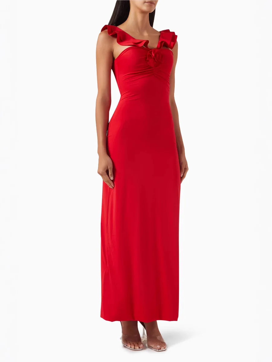 Xuewuba Stores With Prom Dresses Red Flower Ruffles Strap Maxi Prom Dress Formal Women's Dresses