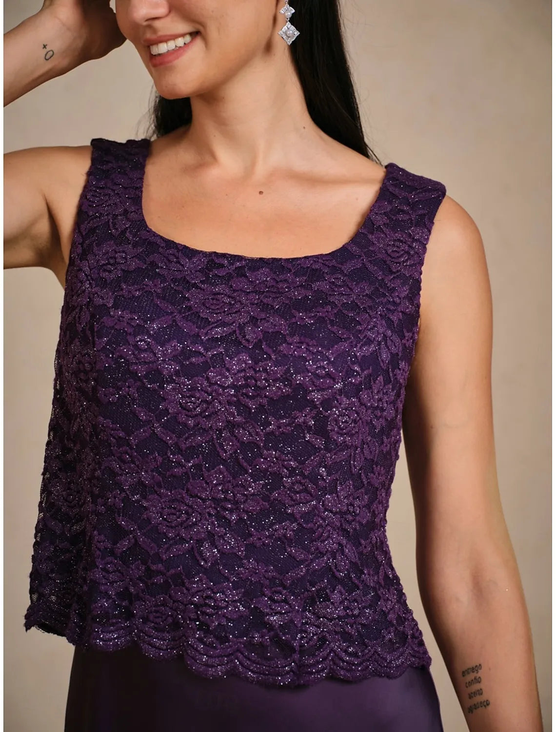 Three-Piece A-Line Square Neck Sleeveless Lace Purple Long Mother of the Bride Dresses For Women Ready To Ship