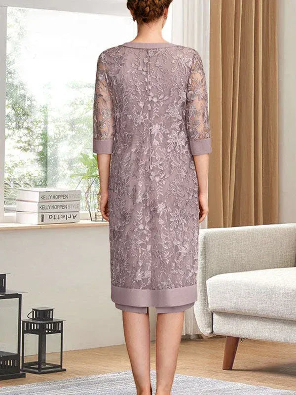 Refined Sheath Crew-neck Sleeveless Bow-trimmed Dusty Rose Tea-length Mother of the Bride Dresses for Women Ready to Ship