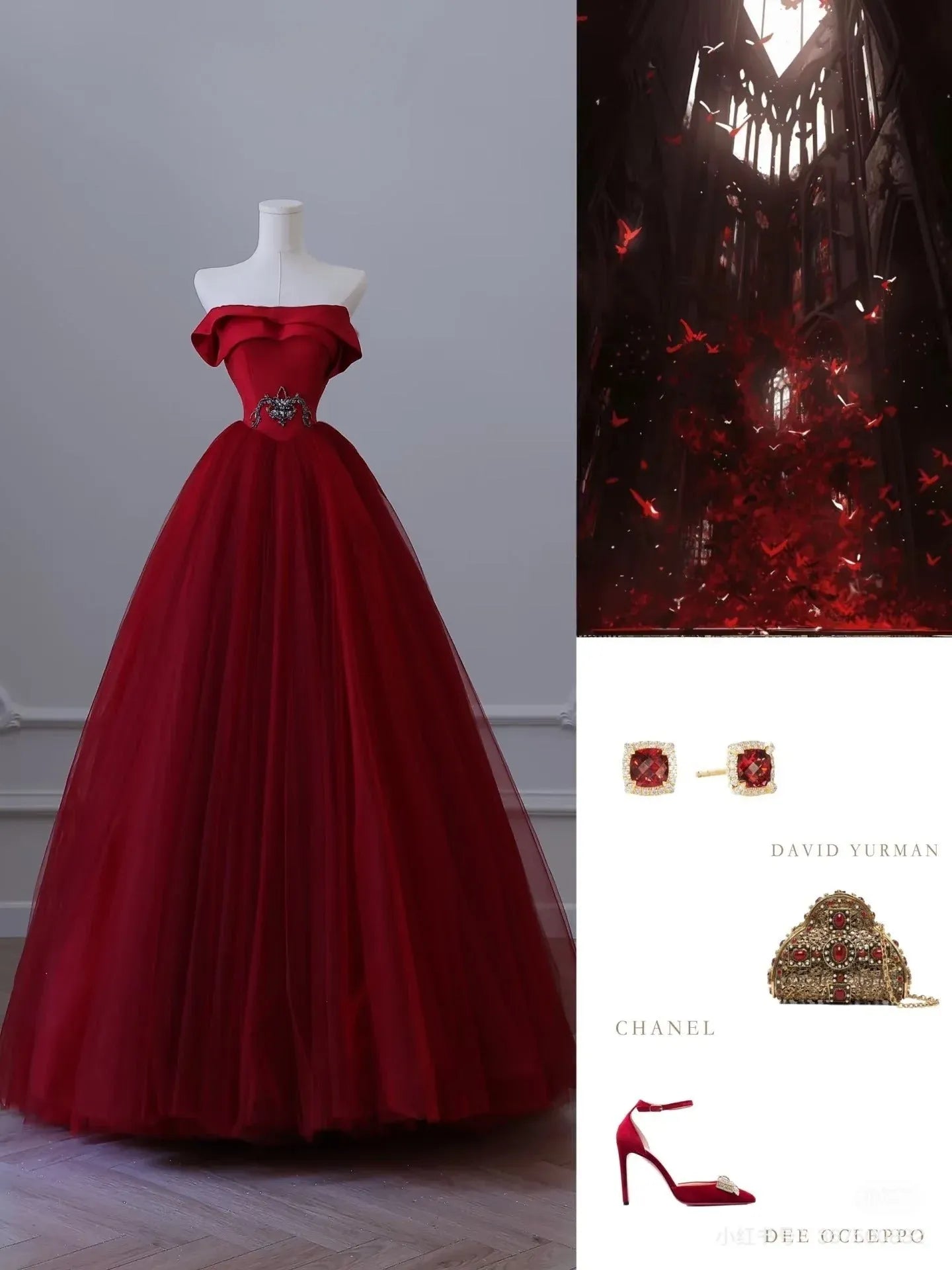 Regal Ballgown Off-Shoulder Crystal-Accent Red Long Prom Dress for Women Ready to Ship