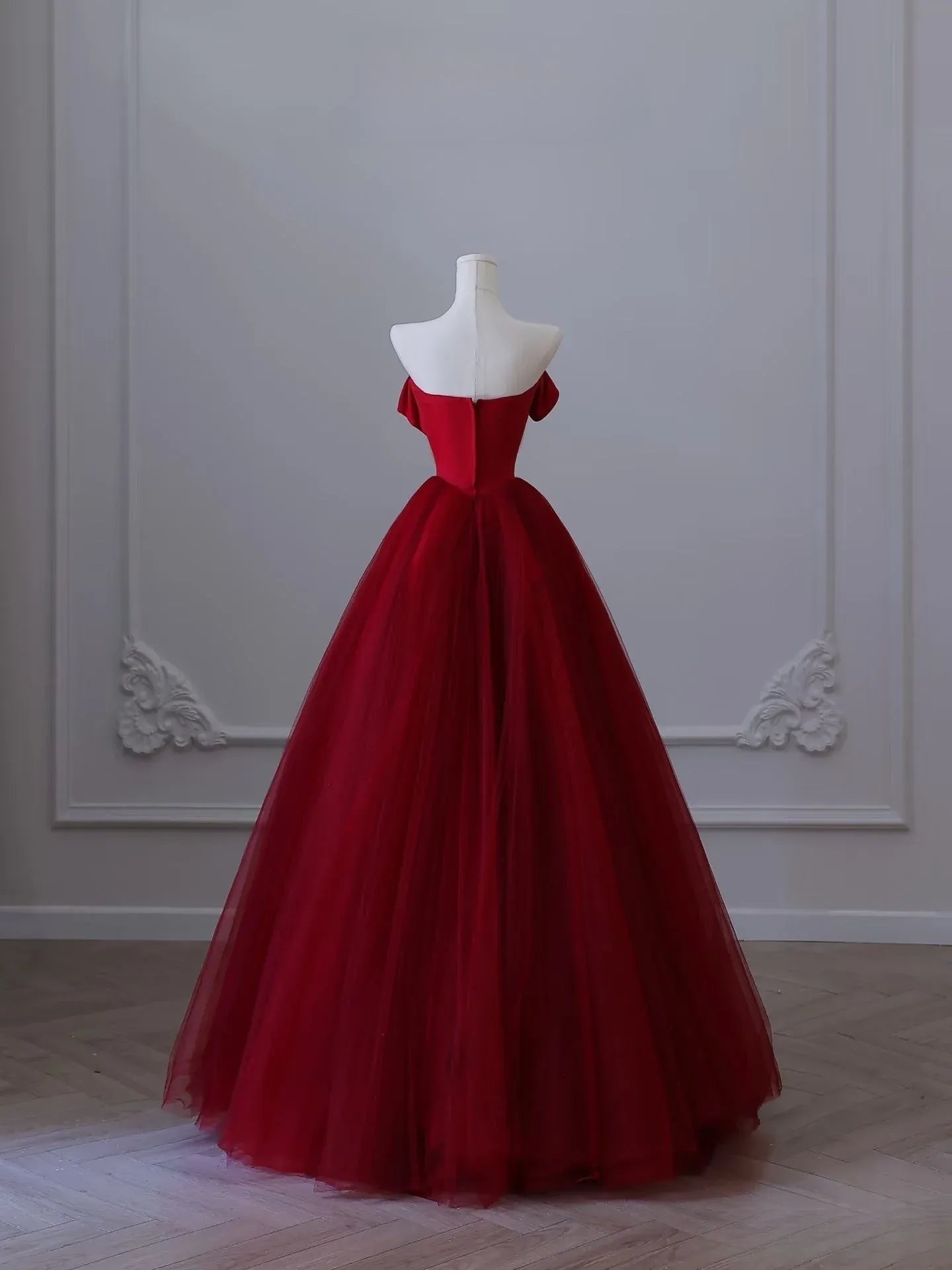 Regal Ballgown Off-Shoulder Crystal-Accent Red Long Prom Dress for Women Ready to Ship