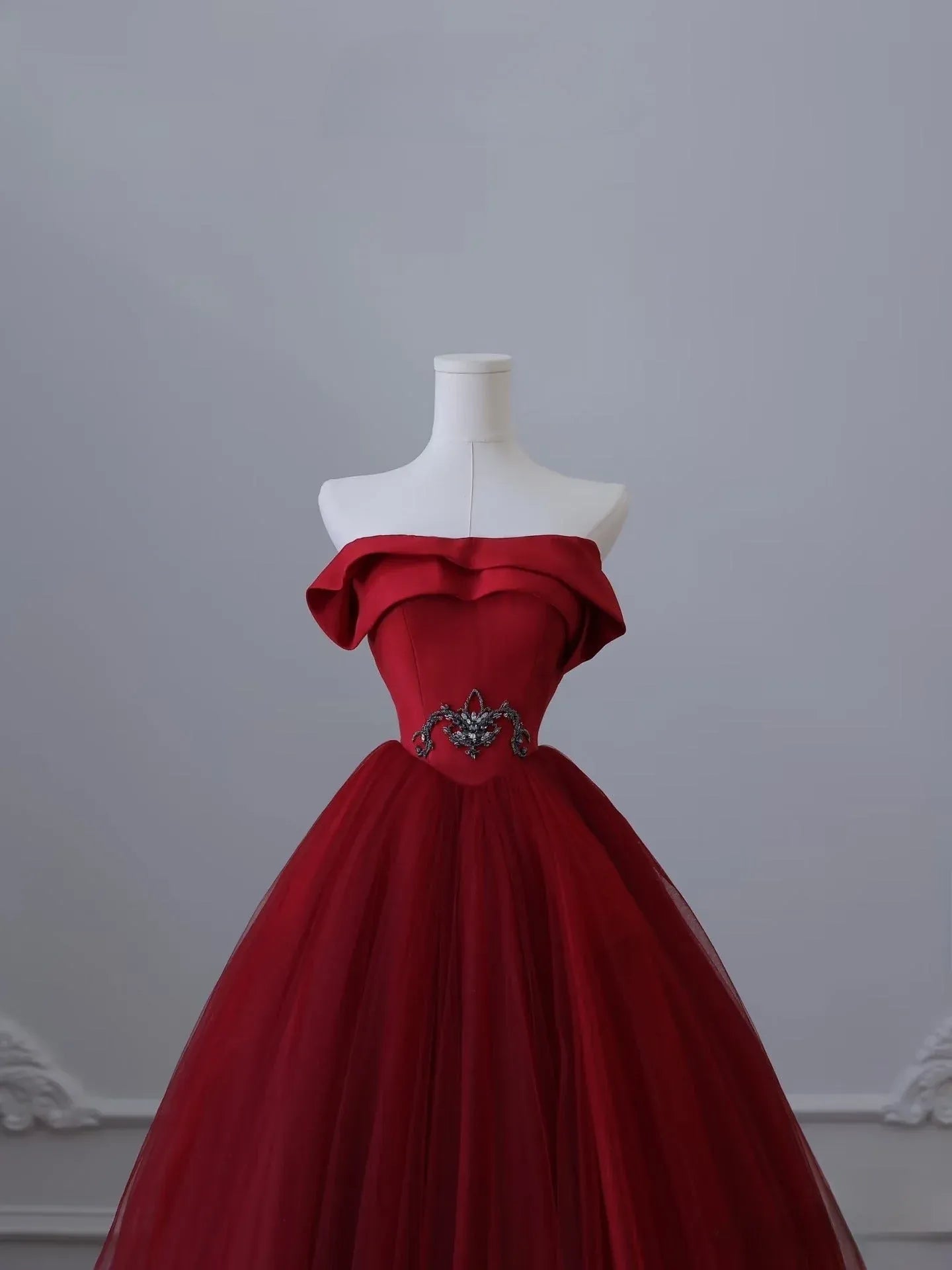 Regal Ballgown Off-Shoulder Crystal-Accent Red Long Prom Dress for Women Ready to Ship