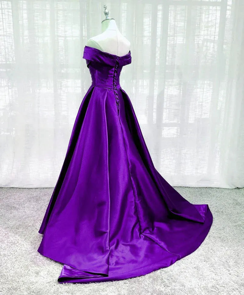 Regal Ballgown Off-Shoulder Draped Purple Long Prom Dress for Women Ready to Ship