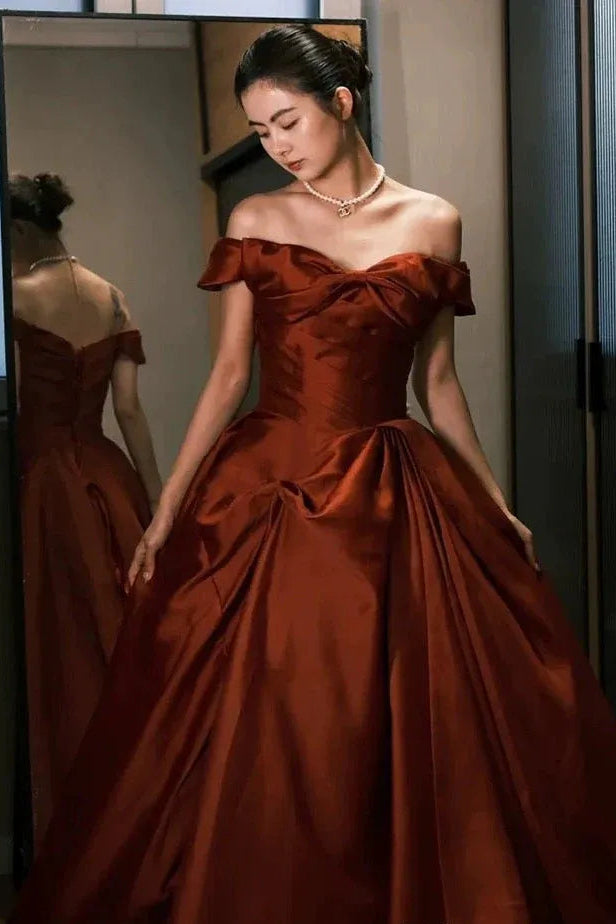 Regal Ballgown Off-the-Shoulder Sleeveless Bow Burgundy Maxi Prom Dress for Women Custom
