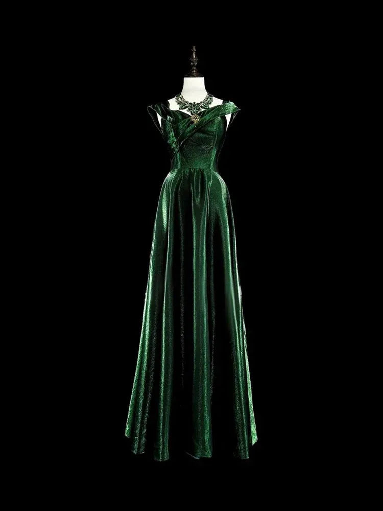 Regal Ballgown Square-Neck Sleeveless Corset-Back Emerald Green Long Prom Dress for Women Ready to Ship