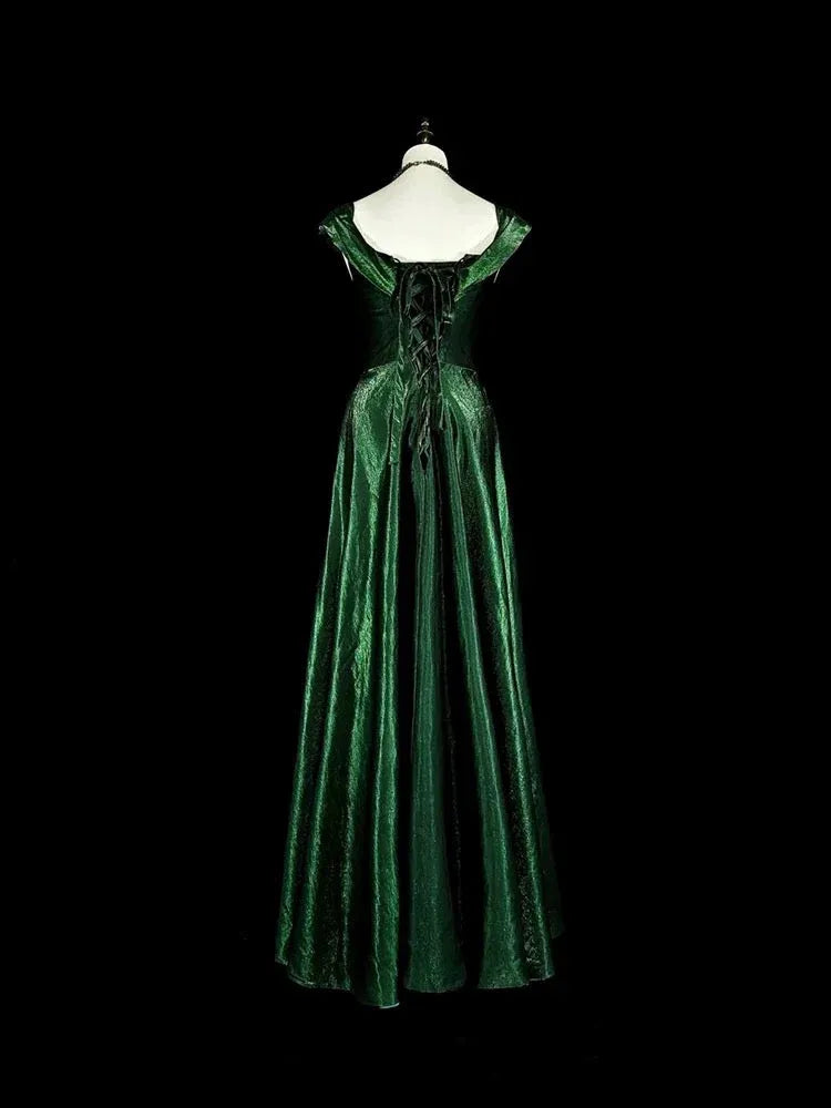 Regal Ballgown Square-Neck Sleeveless Corset-Back Emerald Green Long Prom Dress for Women Ready to Ship