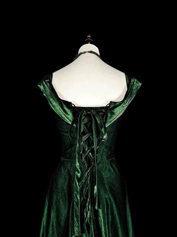 Regal Ballgown Square-Neck Sleeveless Corset-Back Emerald Green Long Prom Dress for Women Ready to Ship