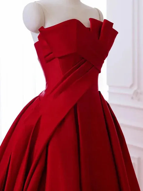 Regal Ballgown Strapless Sleeveless Twist-Accented Red Maxi Prom Dress for Women Custom