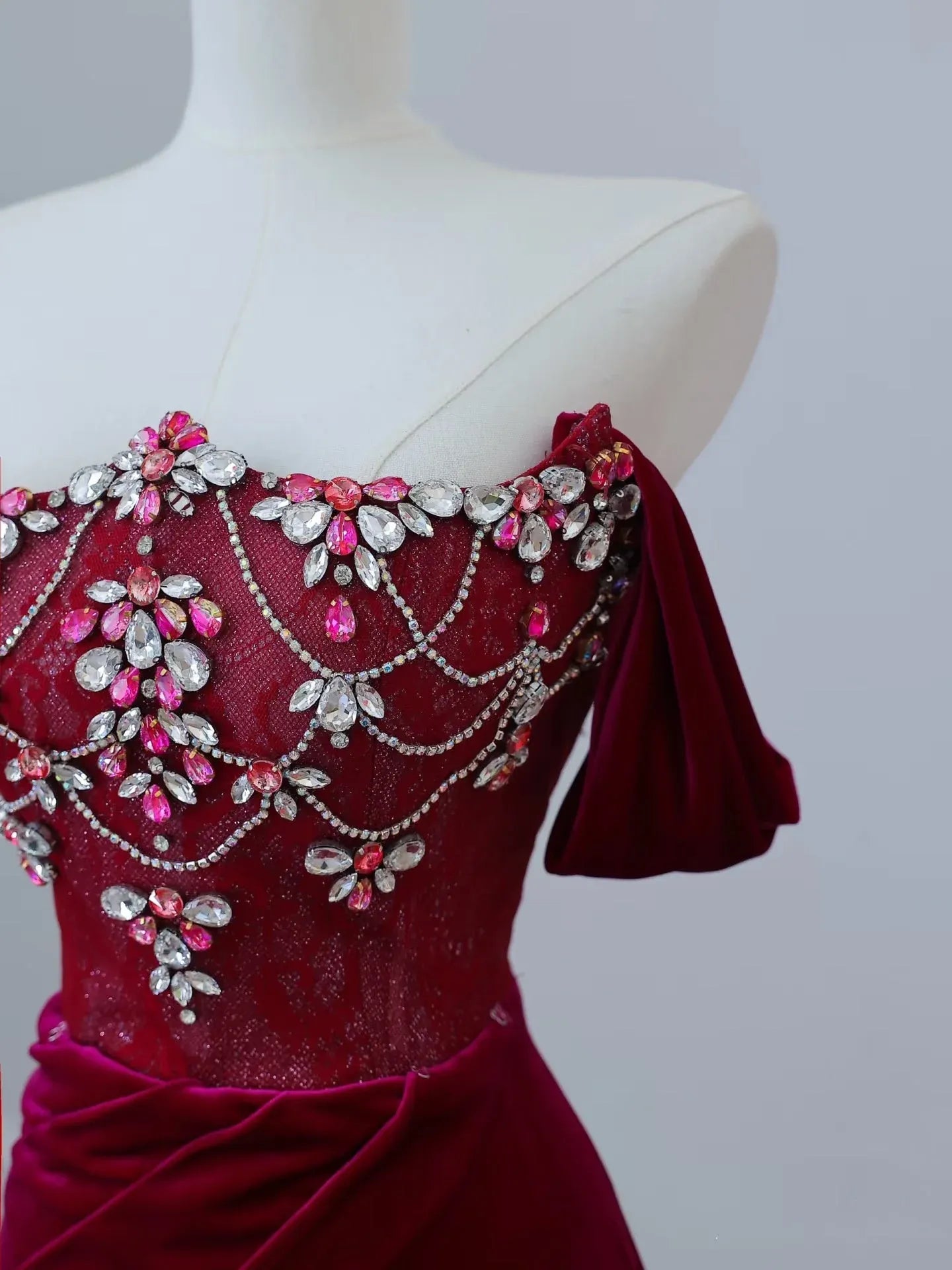 Regal Mermaid Off-Shoulder Beaded Burgundy Long Prom Dress for Women Ready to Ship