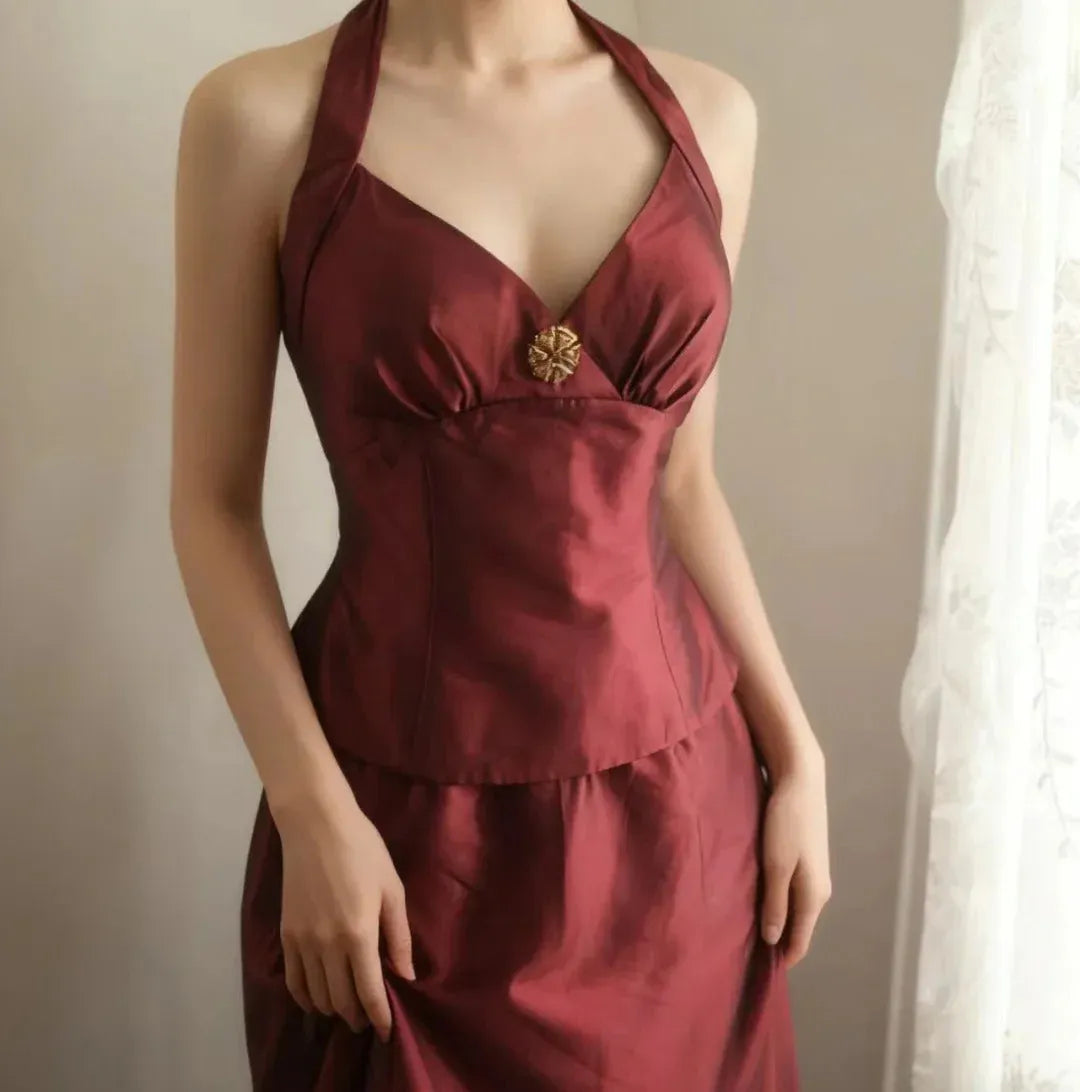Regal Mermaid V-Neck Sleeveless Cape-Accent Burgundy Long Prom Dress for Women Ready to Ship