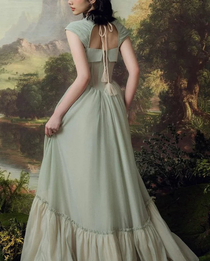Retro A-line Sweetheart Neck Corset Chiffon Green Long Party Dress
