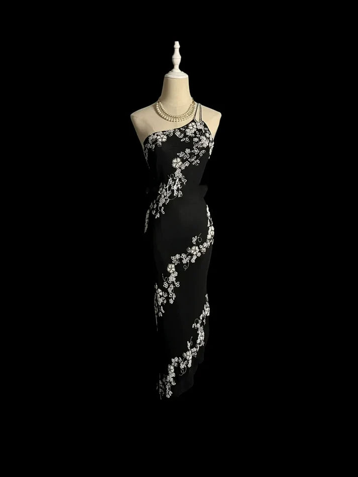 Retro Sheath One Shoulder Sequins Beaded Black Prom Dress Evening Dress
