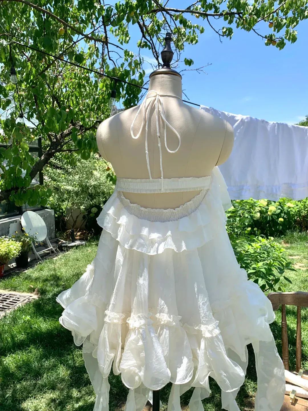 Romantic A-Line Halter Floral Applique White Short Homecoming Dress With Ruffle
