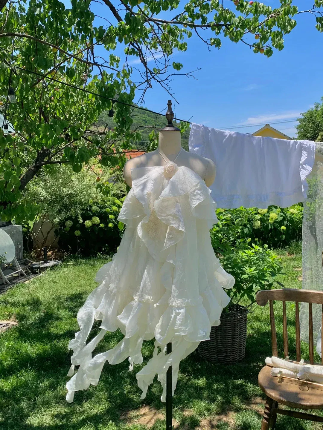 Romantic A-Line Halter Floral Applique White Short Homecoming Dress With Ruffle