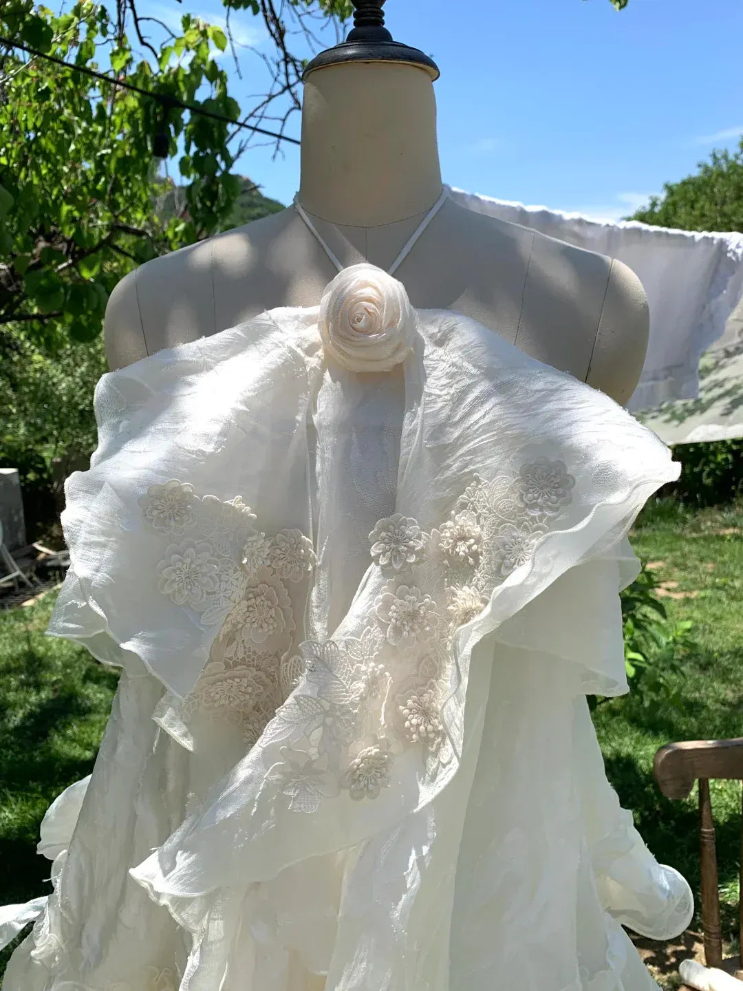 Romantic A-Line Halter Floral Applique White Short Homecoming Dress With Ruffle