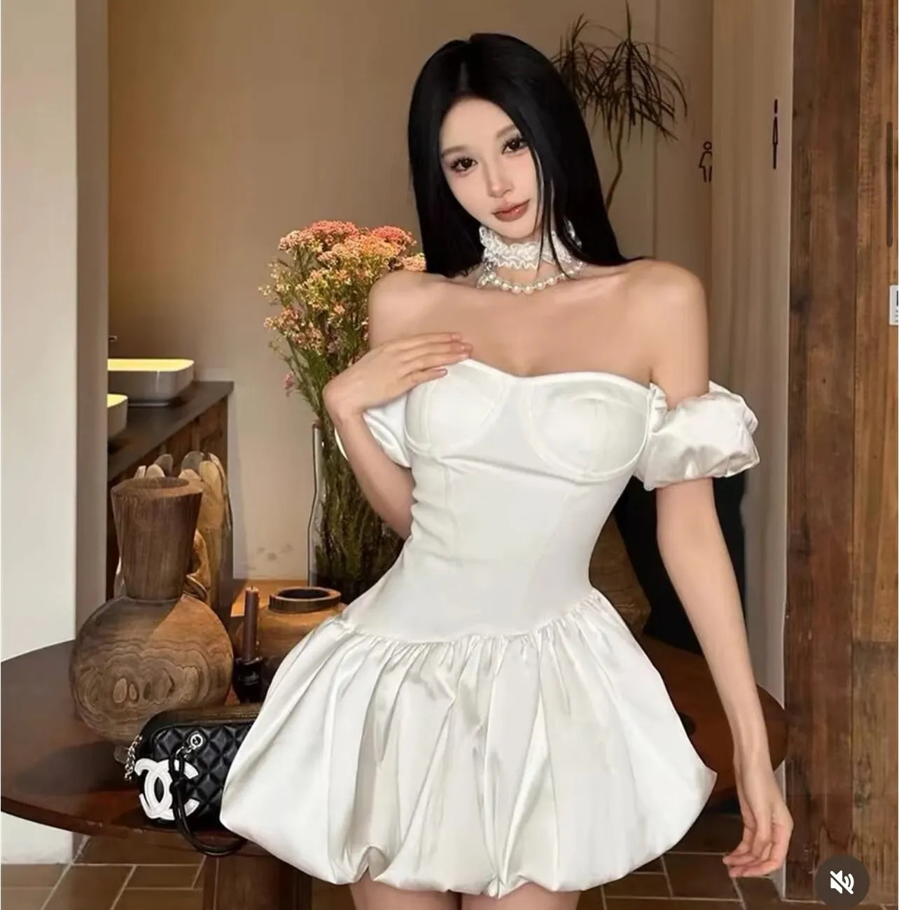 Romantic A-Line Off-Shoulder Puff Sleeve White Short Homecoming Dress
