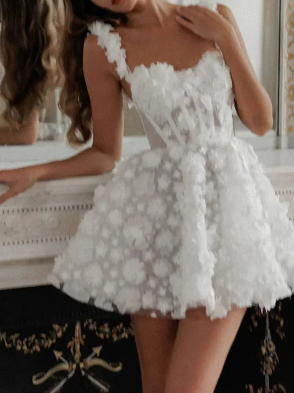Romantic A-Line Sweetheart Corset 3D-Floral White Short Homecoming Dress