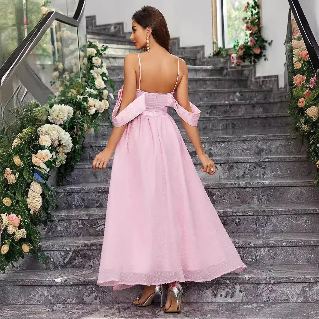 Romantic A-Line Sweetheart Sleeveless Cape-Accent Blush Midi Prom Dress for Women Ready to Ship