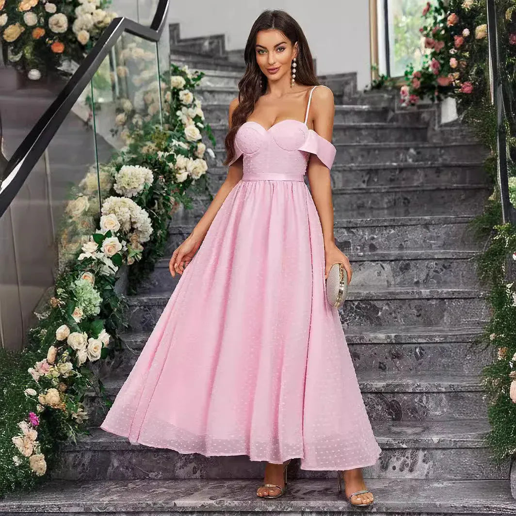 Romantic A-Line Sweetheart Sleeveless Cape-Accent Blush Midi Prom Dress for Women Ready to Ship