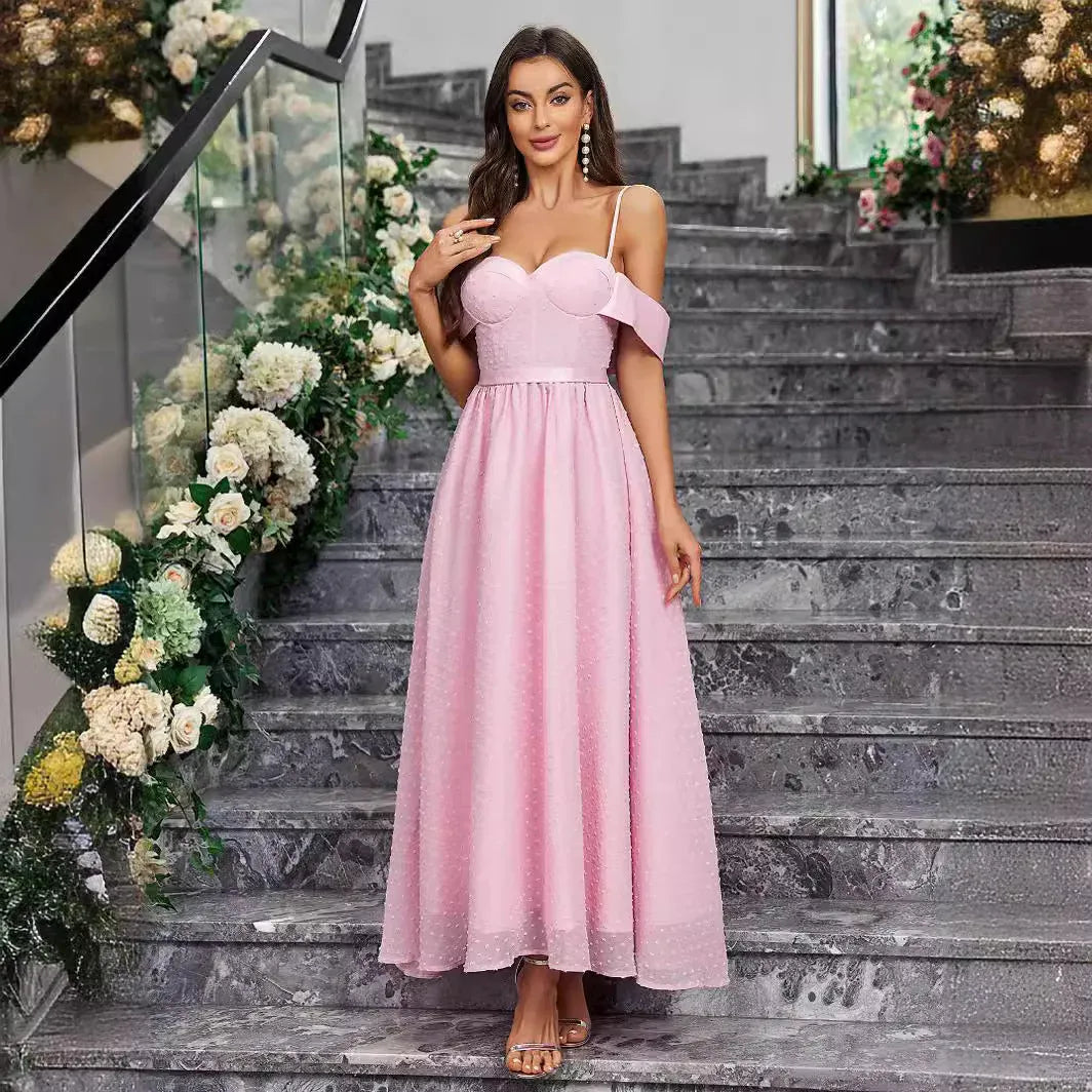 Romantic A-Line Sweetheart Sleeveless Cape-Accent Blush Midi Prom Dress for Women Ready to Ship