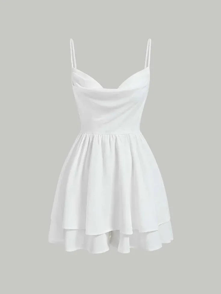 Romantic A-line Cowl Neck Sleeveless Ruffle White Mini Homecoming Dress For Women Hot Sale