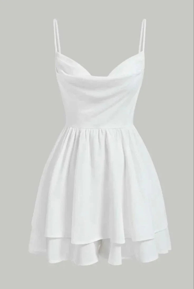 Romantic A-line Cowl Neck Sleeveless Ruffle White Mini Homecoming Dress For Women Hot Sale