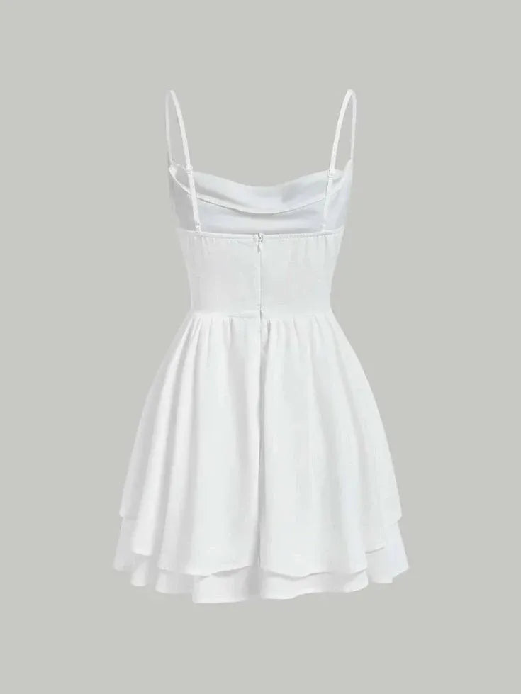 Romantic A-line Cowl Neck Sleeveless Ruffle White Mini Homecoming Dress For Women Hot Sale