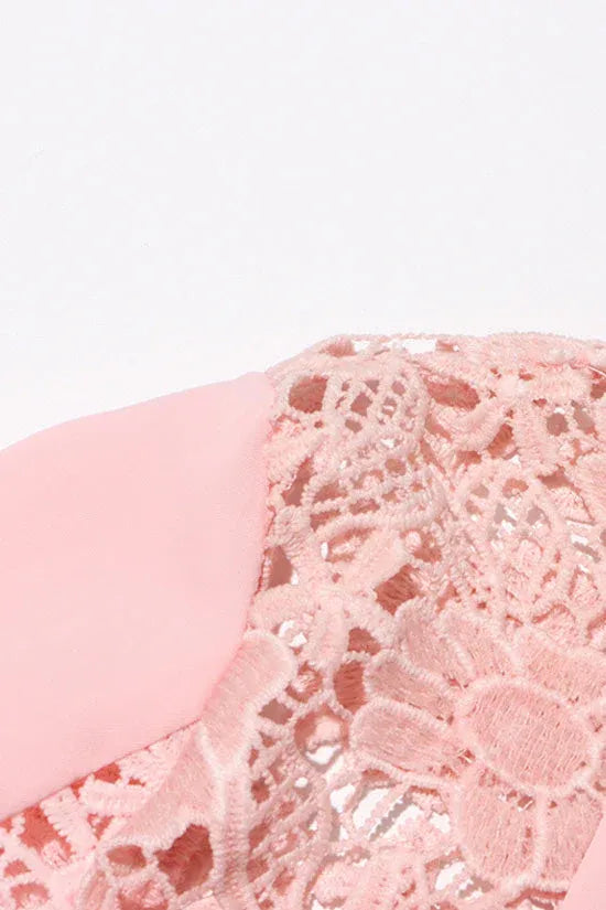 Romantic A-line Crew Neck Long-Sleeve Floral Lace Blush Floor-Length Evening Dress